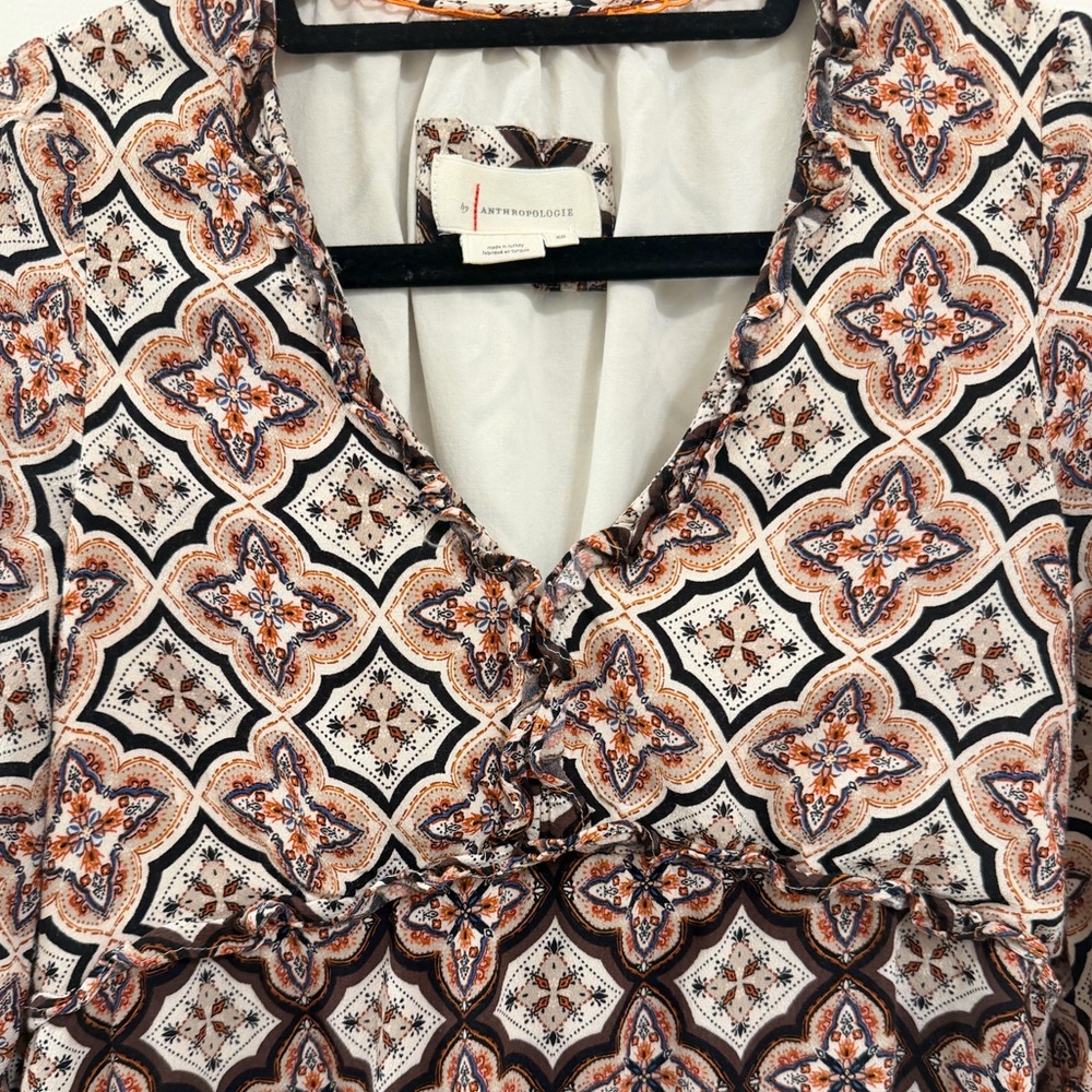 Anthropologie XS Boho Mixed Print Ruffle Mini Dress - Picture 4 of 5